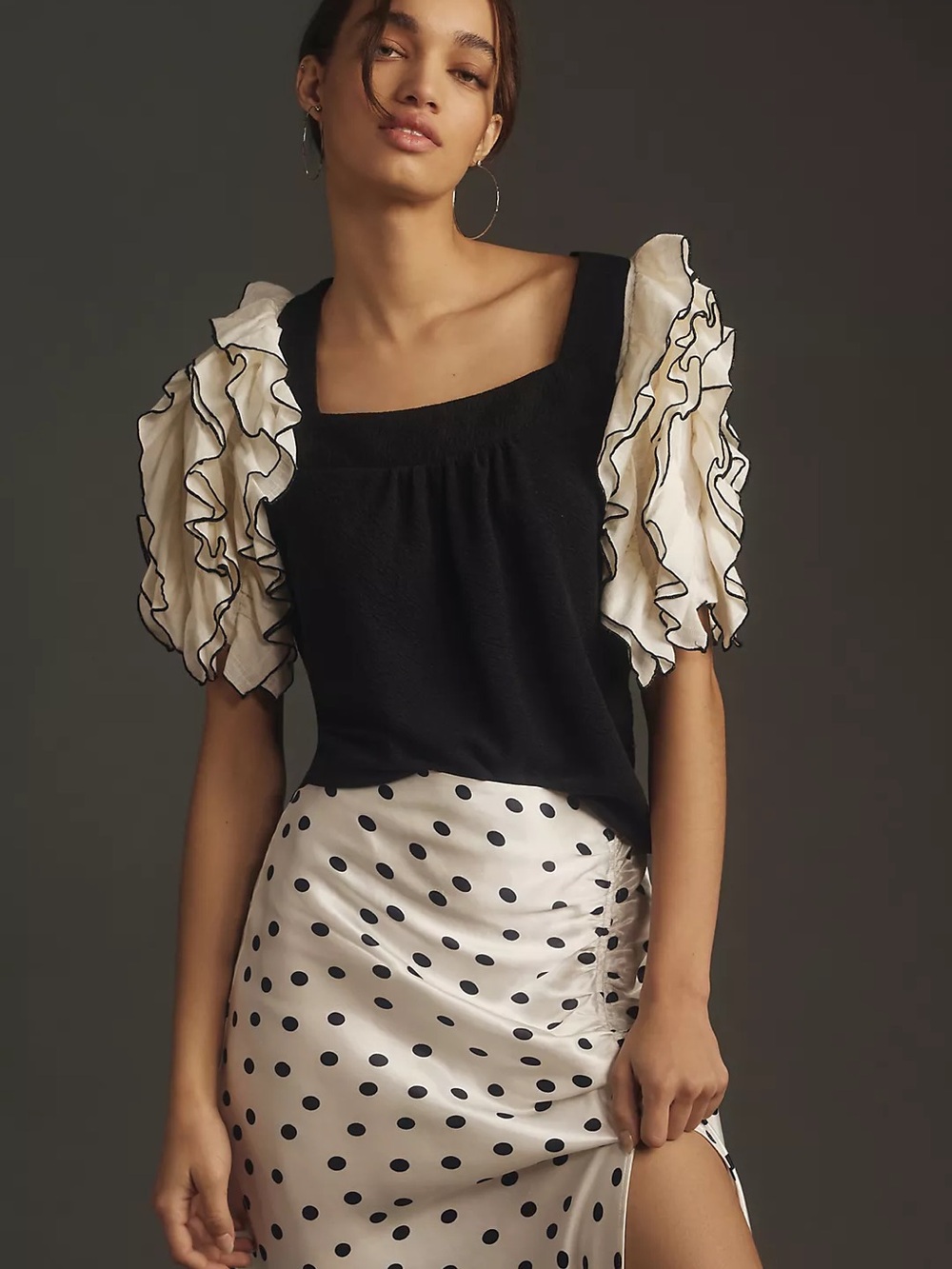 Sunday in Brooklyn Square-Neck Ruffle-Sleeve Babydoll Top small